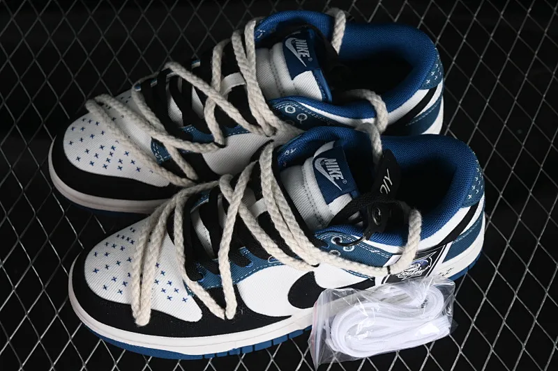 All categories Nk SB Dunk series Nk SB Dunk Low Low-top sneakers Nk Dunk Low Black and white blue High street style Protect the ocean Hemp rope deconstruction SB strap low-top casual sneakers DV0834-101